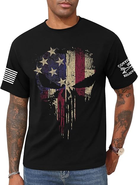 KESIHAN American Flag Skull Punisher Shirt Men's Patriotic Graphic T-Shirt - skull tshirt