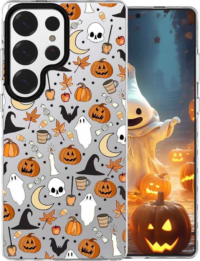 Halloween Ghost Phone Case for Galaxy S25 Ultra Clear - Skull phone case