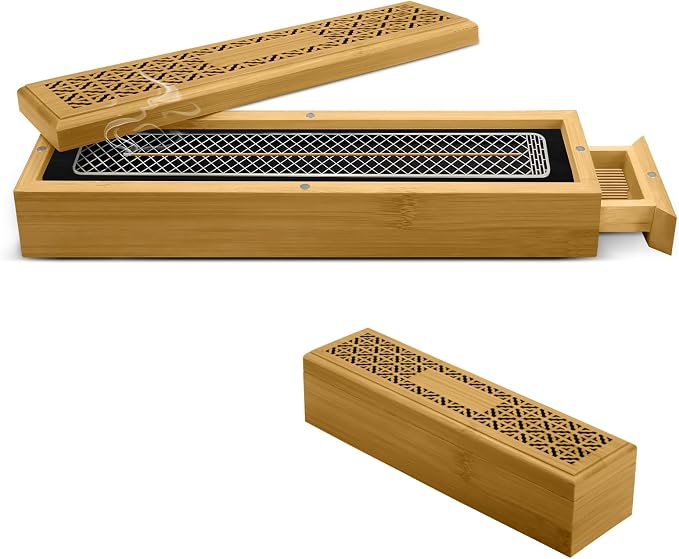 Wooden Incense Holder Burner with Storage - Incense Stick Holder & Ash Catcher for Meditation, Yoga, Bedroom, Study, Office - Exquisite Incense Burner for Home Decor - skull incense burner
