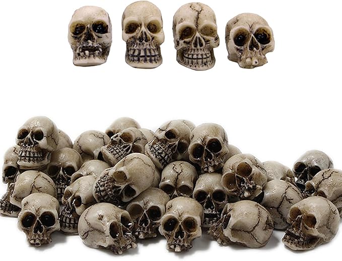 40pcs Mini Skulls Figurine Skeleton Head Miniatures,Tiny Resin Skulls for Crafts Halloween Party Decor, Dollhouse Accessories,Vase Fillers, Cake Topper Plants Outdoor Decoration - skull figurine