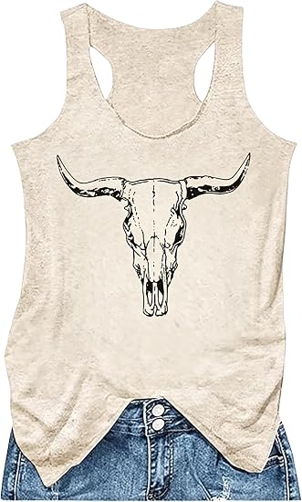 Racerback Tank Tops for Women/Nashville Music Tanks Summer T Shirts/Loose Fit Beach Graphic Tank Top - skull tank tops