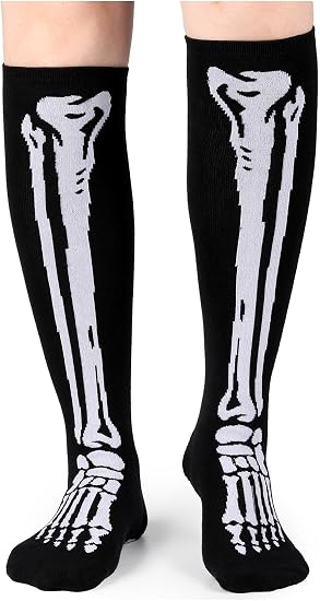 Veachog Halloween Socks for Men Women, Knee High Halloween Skeleton Socks for Adult - sugar skull costume