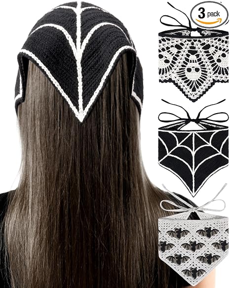 Chicingyou 3 Pcs Skull Style Crochet Cotton Bandanas Daisy Floral - skull headband