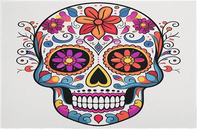Sugar Skull Area Rug for Entryway Washable Rugs with Non Slip Rubber Backing for Kitchen Soft Stain Resistant Small Carpet for Bedroom Bathroom Floor Decor - skull carpet