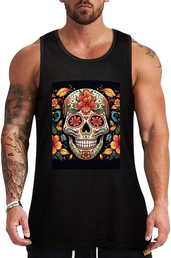 Tank Tops Men Colorful Sugar Skull Sleeveless Shirts for Men Summer Men's Slim Fit Underwear Men's Clothing - skull tank tops