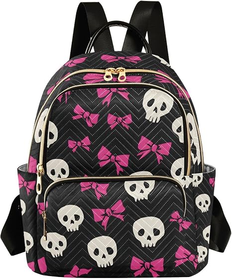 ALAZA Skull Pink Bow Pattern Mini Backpack Purse for Women Travel Bag Lightweight Shoulder Bag Fashion Daypack - sugar skull handbags for sale