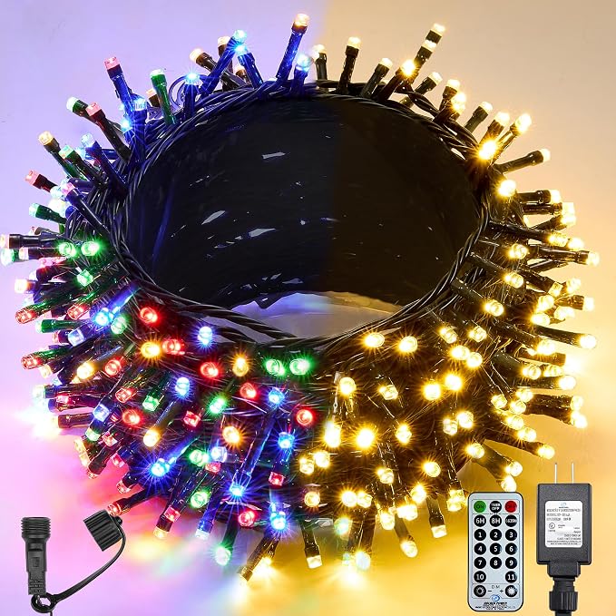 WBao Christmas Lights Indoor Outdoor 300LED 100FT, Color Changing Christmas String Lights with Remote, UL Certified, 11 Modes, Timer, Connectable & Waterproof for Party Decor, Warm White & Multicolor - string light