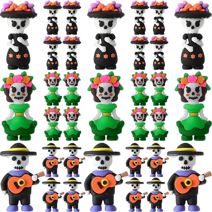 VioraWhite 30 Pcs Halloween Day of The Dead Mini Skeleton Figurines Skull - skull figurine