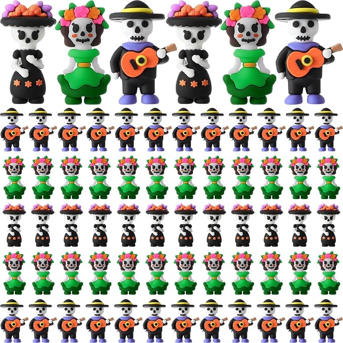 VioraWhite 60 Pcs Halloween Day of The Dead Mini Skeleton Figurines Skull - skull figurine