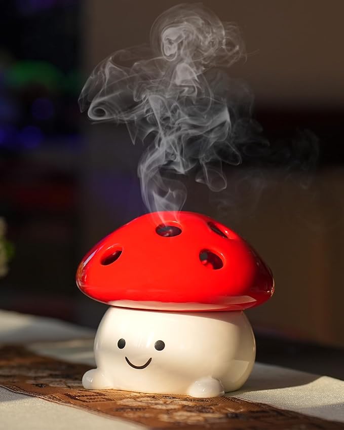 Smily Face Incense Cone Holder Cute Mushroom Incense Cone Burner Unique Gifts for Women Men - skull incense burner