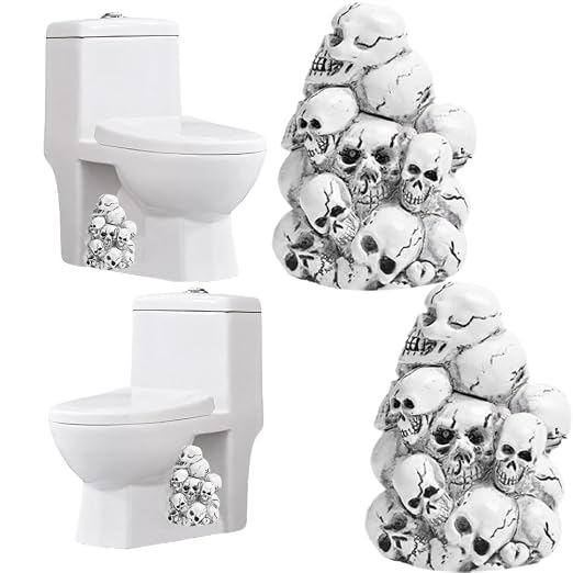 2 Pack Skull Toilet Bolt Covers Decorative, Resin Toilet Bolt Caps Decorative, Funny Bathroom Decor, Bathroom Accessories, Easy Installation Replacement Parts, Halloween Decoration (Skull Pile) - skull toilet mat