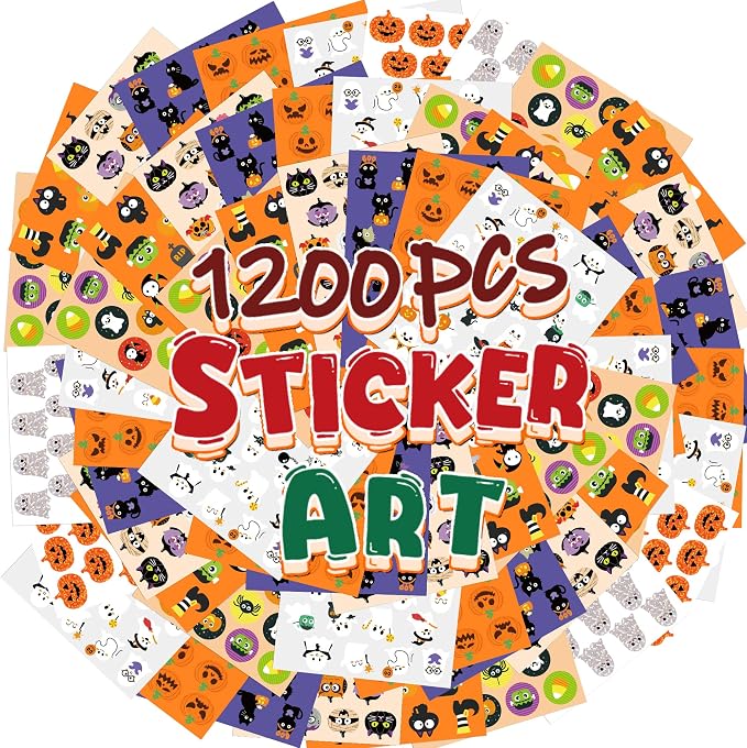 1200 Pcs Halloween Stickers Book for Kids Party Favors - skull sticker