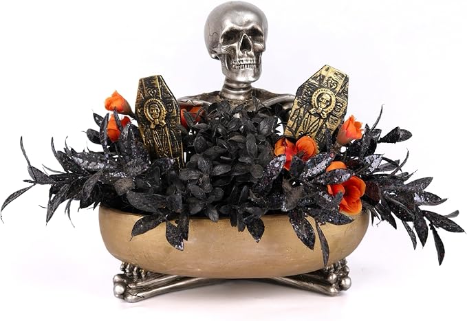 Halloween Decor Skull Table Centerpiece - Halloween Skull Bowl Decoraiton for Home Indoor Room Table Shelf Mantel - Resin Statue, 8 Inch Wide - skull lamp
