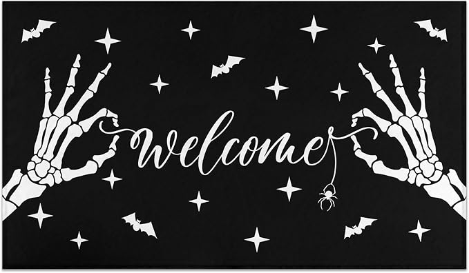 Halloween Welcome Door Mat Outdoor for Front Door, Halloween Doormat Non-Slip Washable Halloween Decorations for Home Spooky Entrance Rug for Indoor Outdoor 17 x 30 Inch