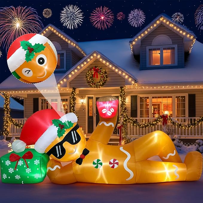 AerWo 10FT Christmas Inflatable Outdoor Decoration, Lying Gingerbread Inflatable with LED Lights, Christmas Blow Up Yard Decorations for Holiday Yard Garden Roof Terrace Decor - skull inflatable