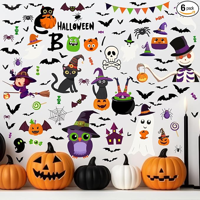 6 Sheets 93 Pcs Halloween Wall Sticker Decoration - skull sticker