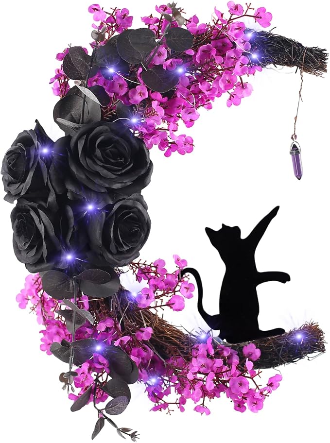Halloween Wreaths for Front Door Lighted Black Halloween Door Wreath - skull wreath