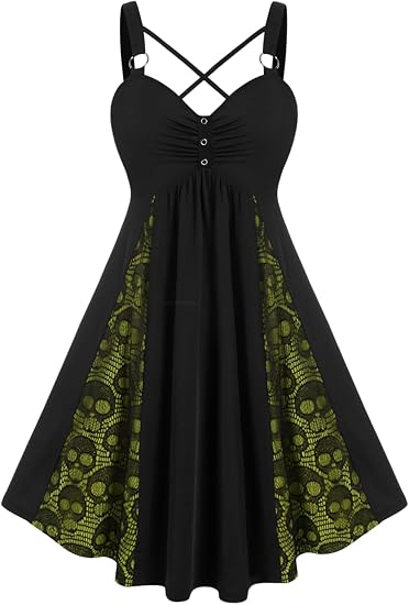 Rosegal Womens Plus Size Wrap V-Neck Gothic Dress - sugar skull dress