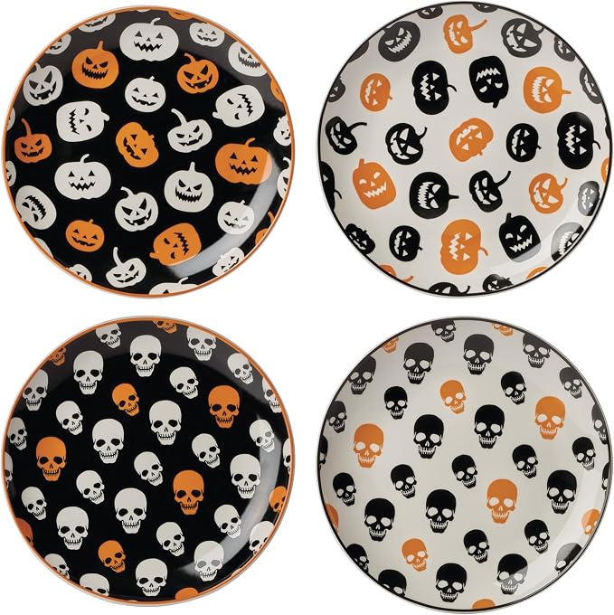 Oneida Vintro Halloween 4-Piece Accent Plates, Appetizer Plate Set for 4 - skull plate