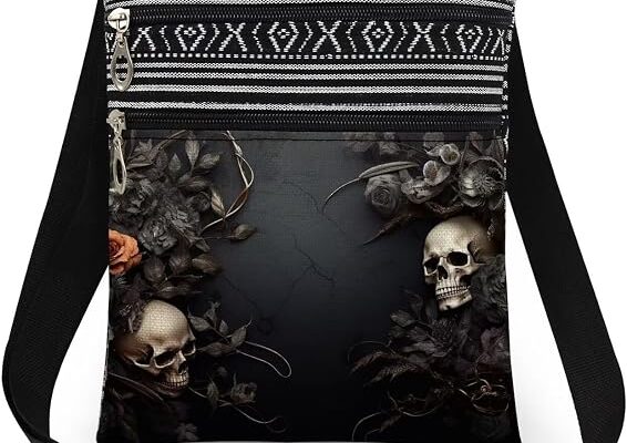 Halloween Gifts for Women Skull Messenger Bag Adjustable Strap Crossbody Pouch Zipper Present