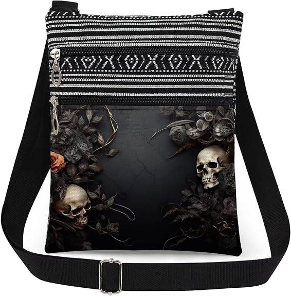 Halloween Gifts for Women Skull Messenger Bag Adjustable Strap Crossbody Pouch Zipper Present