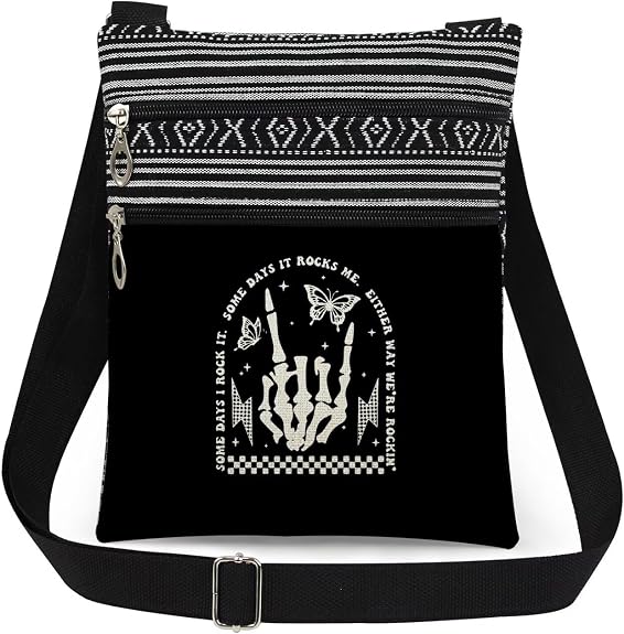 Skeleton Rock Hand Print Woman Crossbody Bag - sugar skull handbags for sale