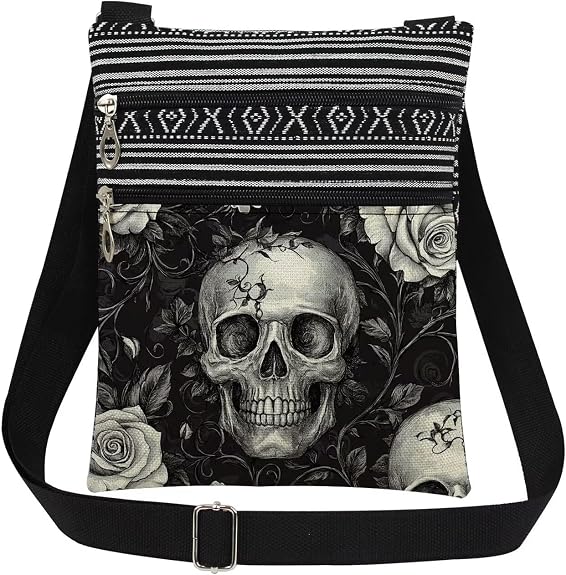 Halloween Gifts for Women Skull Messenger Bag Adjustable Strap Crossbody Pouch Zipper Present - sugar skull handbags for sale