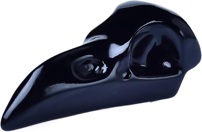 Obsidian Raven Statue Skull - Crystal Decor, Crow Decor Figurine, Spiritual Healing Stone, Meditation & Gothic Gift, Home Office Collection - skull figurine