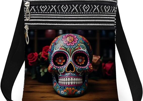 Halloween Gifts for Women Skull Messenger Bag Adjustable Strap Crossbody Pouch Zipper Present