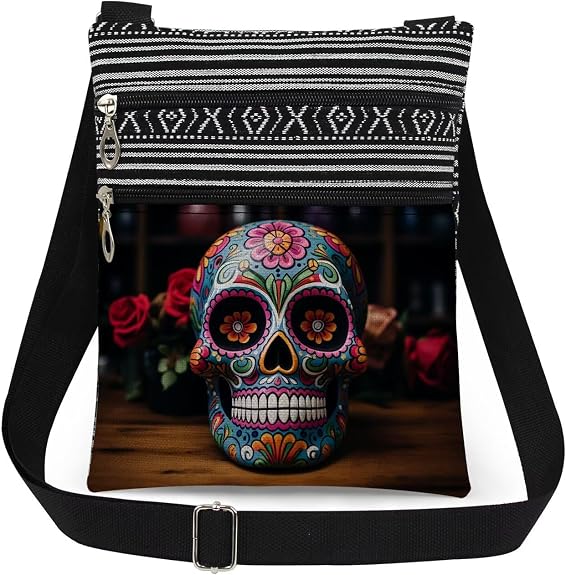 Halloween Gifts for Women Skull Messenger Bag Adjustable Strap Crossbody Pouch Zipper Present