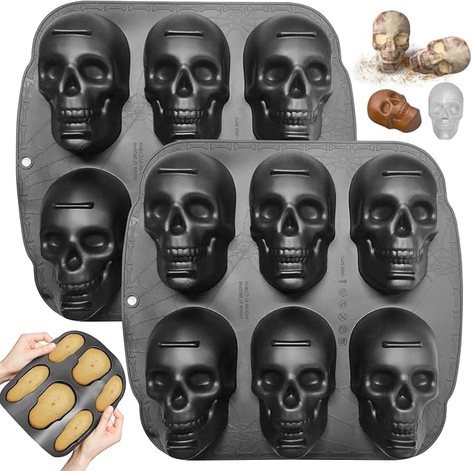 2Pcs Halloween Silicone Skull Molds for Baking Pizza Cake Skulls Pan Silicone Mold 12 Cavities Skeleton Molds Halloween Skull Mold Muffin Pan for Baking - skull ashtray