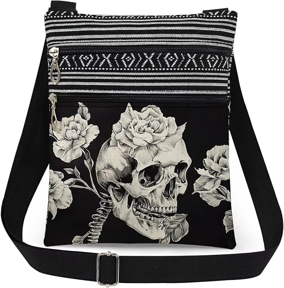 Halloween Gifts for Women Skull Messenger Bag Adjustable Strap Crossbody Pouch Zipper Present - sugar skull handbags for sale