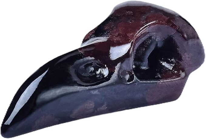 Garnet Raven Statue Skull - Crystal Decor, Crow Decor Figurine, Spiritual Healing Stone, Meditation & Gothic Gift, Home Office Collection - skull figurine