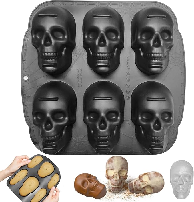 Halloween Silicone Skull Molds for Baking Pizza Cake Skulls Pan Silicone Mold 6 Cavities Skeleton Molds Halloween Skull Mold Muffin Pan for Baking (1PCS) - skull ashtray