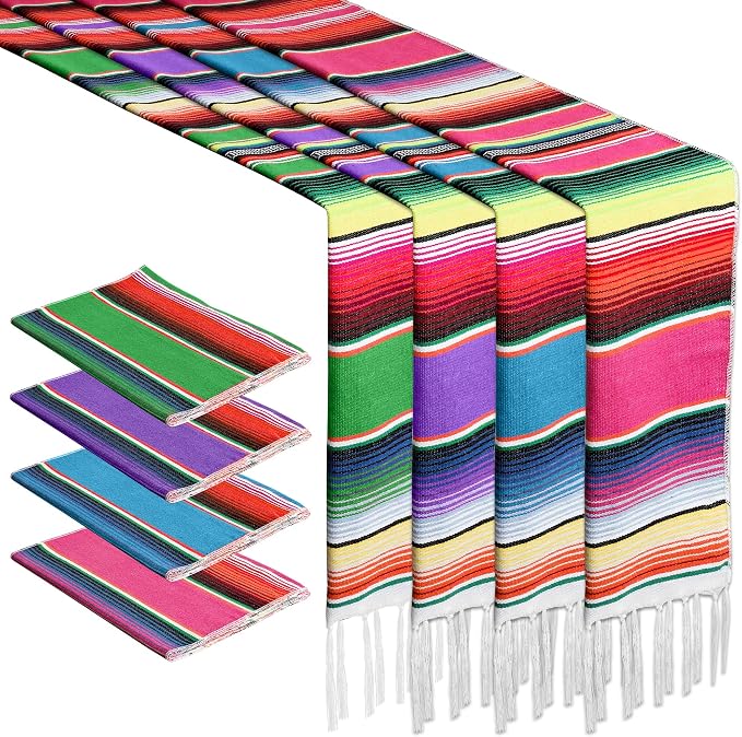 4PCS Mexican Table Runner 14x86in Colorful Day of the Dead Fiesta Decor