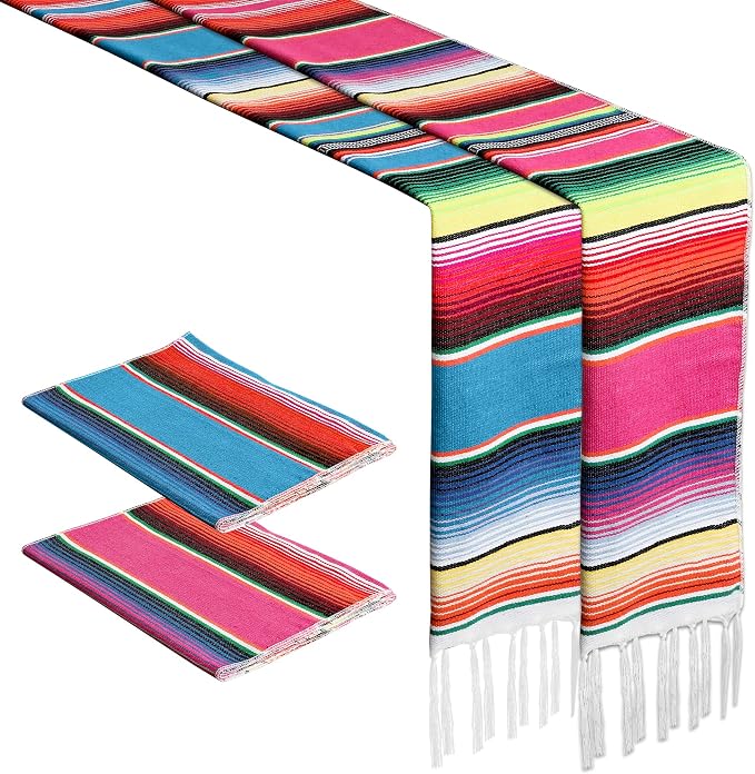 2PCS Mexican Table Runner 14 x 86 in Boho Dia De Los Muertos Decorations - skull carpet