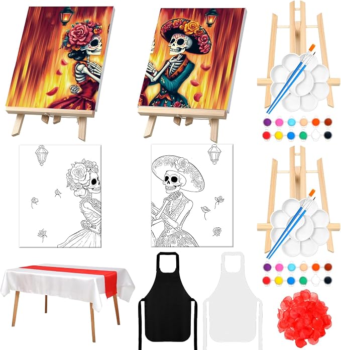 Zhanmai 2 Pack Day of The Dead Sip and Paint Kit for Couples - skull painting