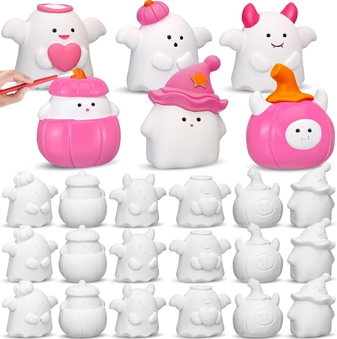 Zubebe 18 Pcs Halloween Ghost Painting Ceramics Kit, DIY Figurines, Cute - skull painting