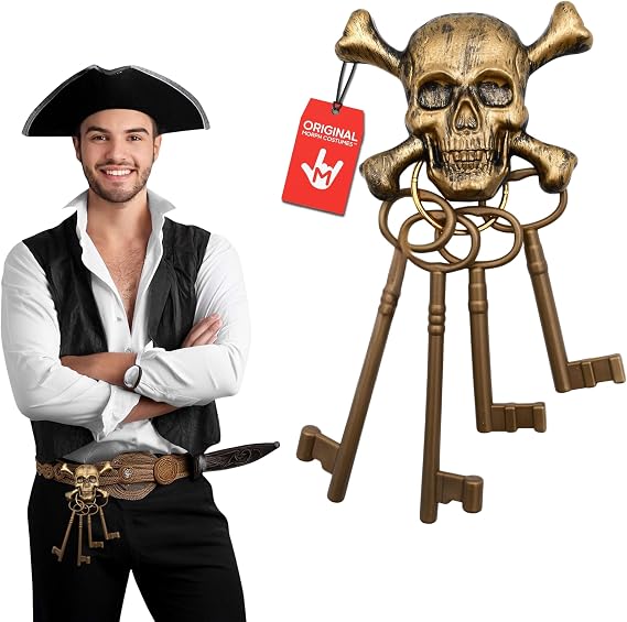 Nicky Bigs Novelties Pirate Skeleton Keys Prop, Pirate Costume Accessory - skull wallet