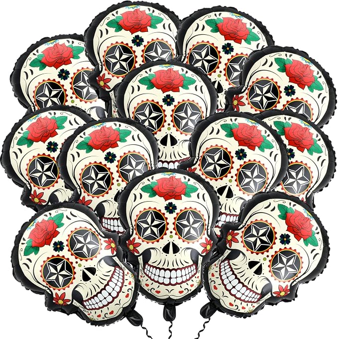 Arrowbash 24 Pcs Dia De Los Muertos Decorations Day of The Dead Balloons - skull inflatable