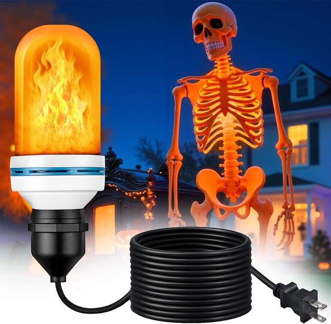 Halloween Skeleton Lighting Kit, 4 Modes Orange Flame LED Bulb, 19.7FT Wire - string light