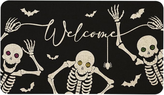 Halloween Skeleton Welcome Door Mat 30x17 Inch Spooky Home Decor - skull floor mat