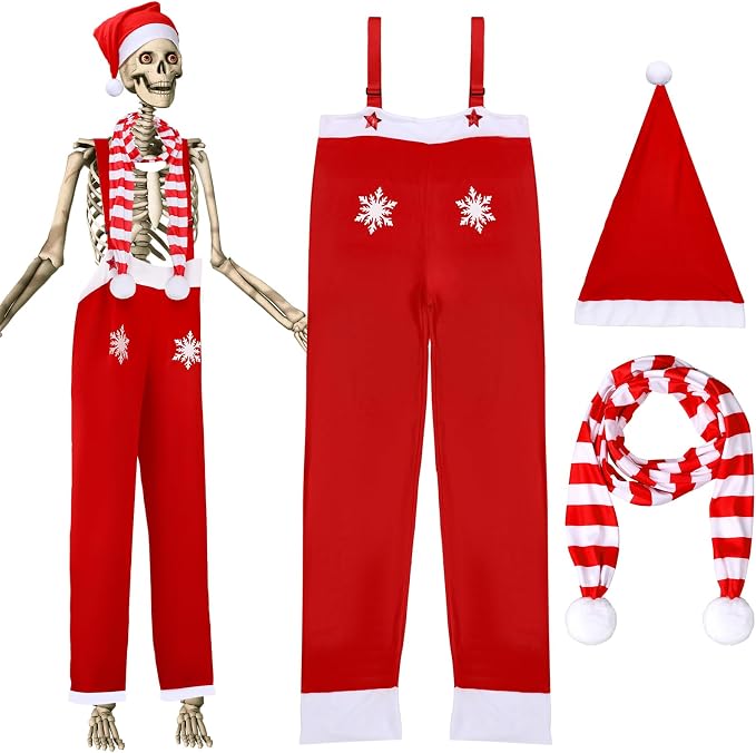 Hollowfly 3 Pcs 12ft Skeleton Outfits, Red and White, Striped Style - skeleton