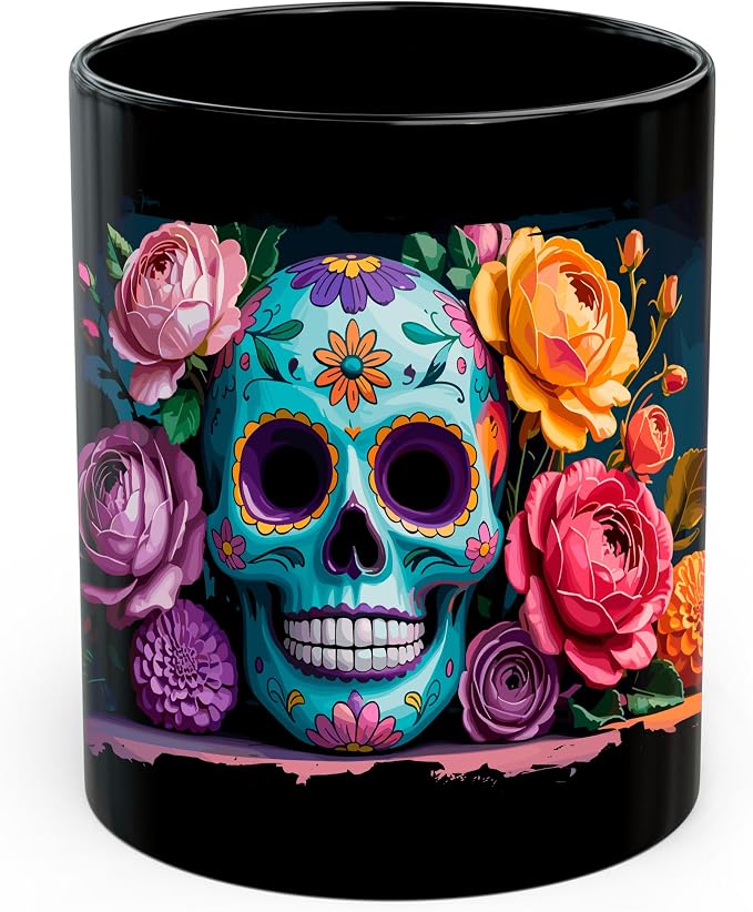 No Thorns Media Day of the Dead Ceramic Coffee Mug 11 oz Black - skull coaster