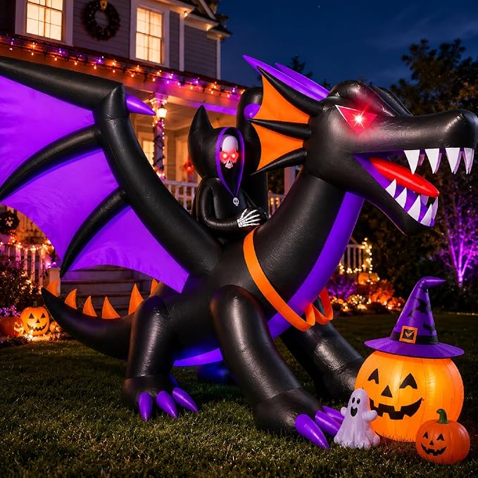 Skirfy 11FT Halloween Inflatable Dragon with LED Lights for Outdoor