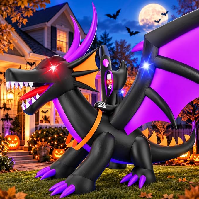 Skirfy 7FT Halloween Inflatable Dragon with LED Lights for Outdoor - skull inflatable