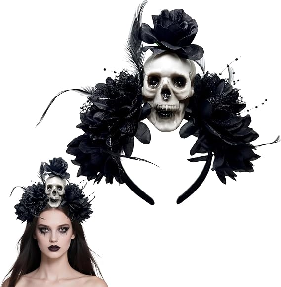 Flower Crown Headband Halloween Skull Rose Hair Hoops Accessory for Women Halloween Headpiece Costumes - sugar skull costume