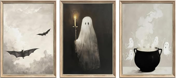 Halloween Wall Art Vintage Halloween Ghosts Painting Wall Decor Funny Gothic Pictures Prints Ghost Bat Spider Spooky Gothic Wall Art for Living Room Bedroom 12x16 Inch - skull wall art