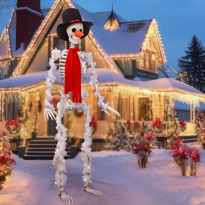 Geyoga 9 Pcs 12ft Christmas Skeleton Snowman Costume,White,Red - skeleton