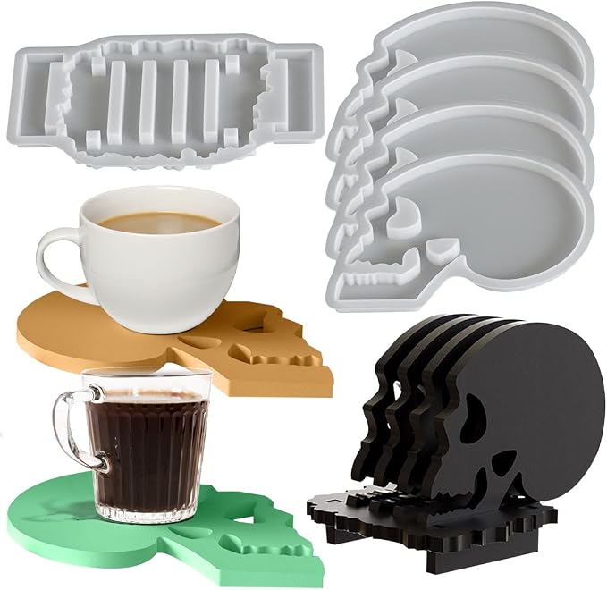 Coaster Resin Molds, Halloween Skull Silicone Mold, Gothic Epoxy Molds, Coaster Storage Rack Casting Mold for DIY Unique Desktop Artwork (Skull) - skull coaster